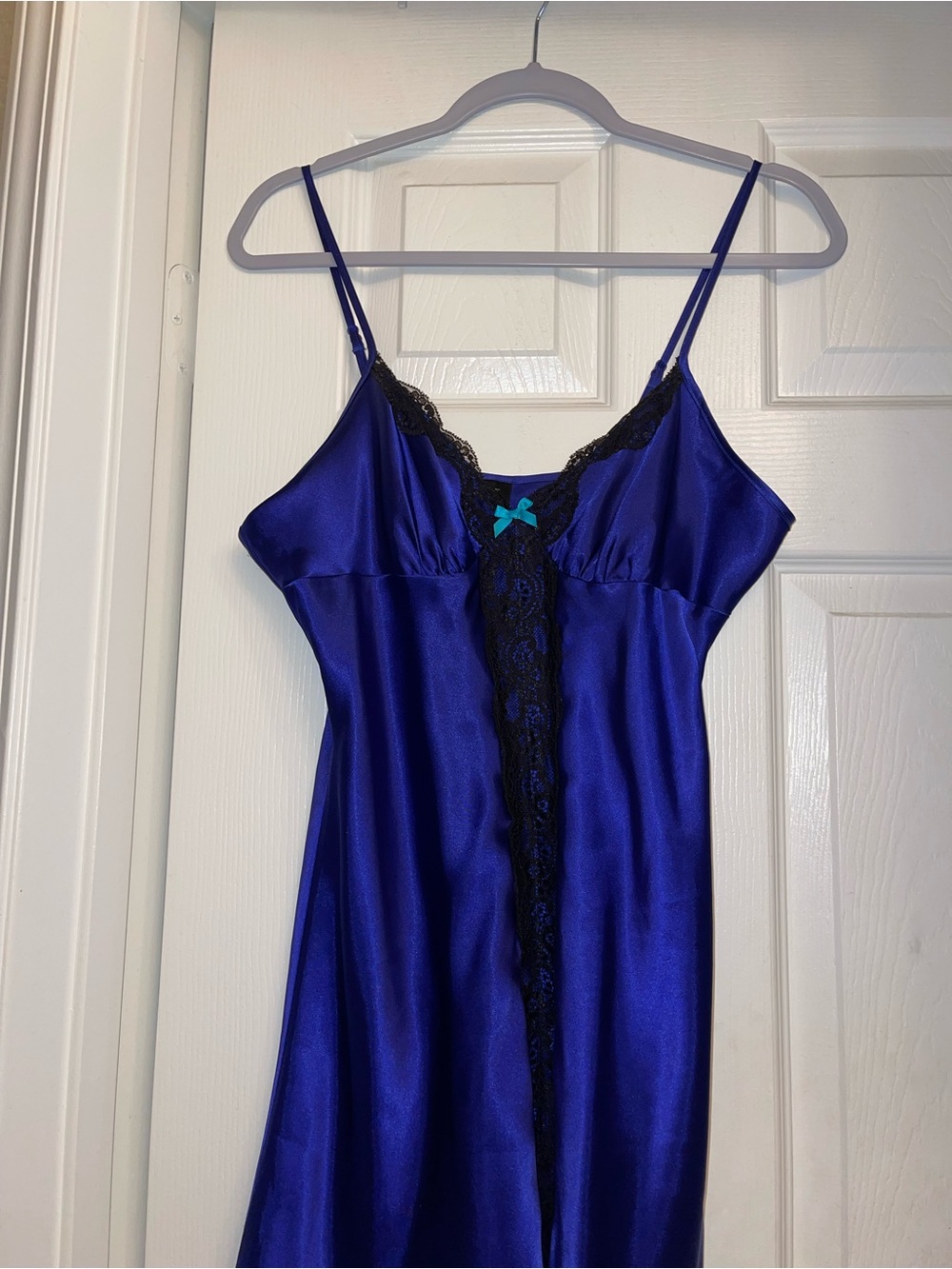 Women's Satin Lace-Trim Slip Nightgown - Royal Blue